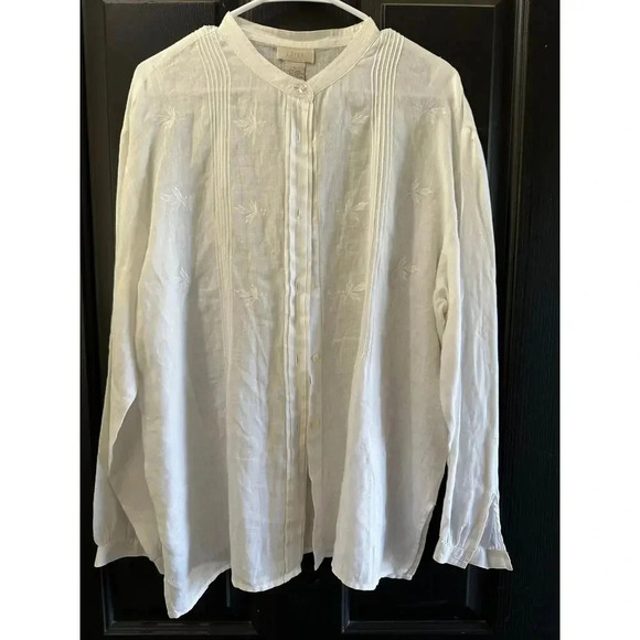 J.Jill Floral 100% Linen Button-Down Casual Top Sze Large - Picture 1 of 5